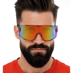 Shield Sunglasses Mirrored Lens Sport Cycling Running Driving‎ Red Frame Lentes